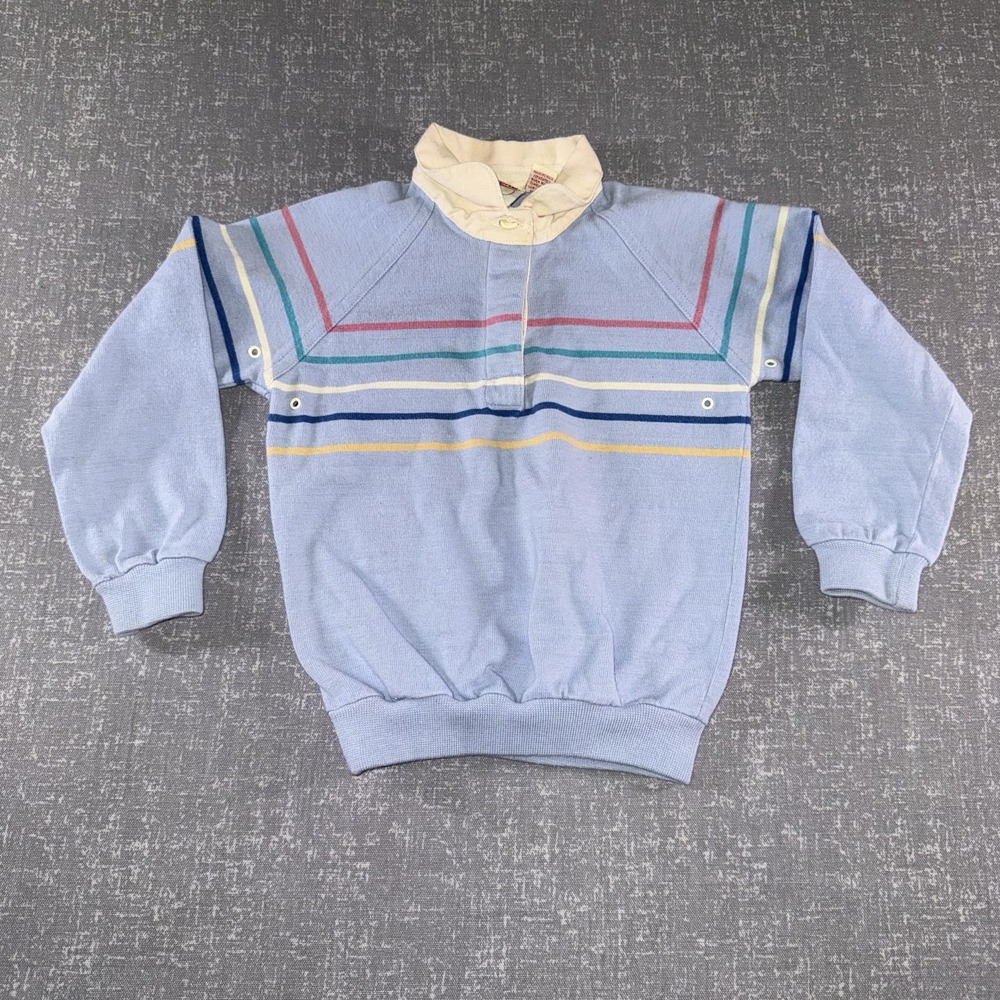 Vintage Merona Sport Sweater Kids XXS 4/5 Blue Striped Collared Knit Pullover
